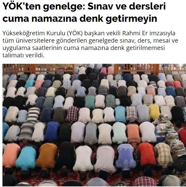 Ισλαμιστικός σκοταδισμός στην Τουρκία: Ζητήθηκε από τα πανεπιστήμια να μην κάνουν εξετάσεις τις ώρες της προσευχής της Παρασκευής